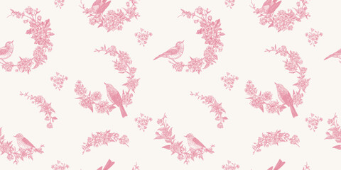 Seamless floral pattern with wreaths. - 525725081