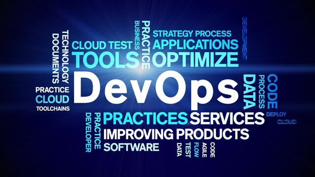 DevOps animated tag word cloud;text design animation kinetic typography seamless loop.