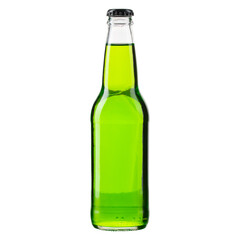Bottle of soda. Glass bottle of cold green drink. Non alcohol soft drink. Glass bottle without label good for mockup. Non caffeine drink. High quality and resolution photo. Isolated white background