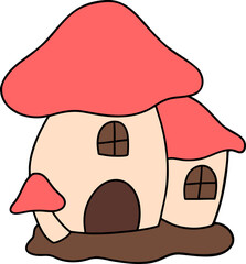 Fairy tale mushroom house, Autumn or Fall Animal decor, Digital paint illustration