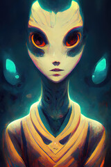 Female Alien creature, outer space martian