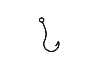 Fishing hook icon, silhouette, logo on white background.