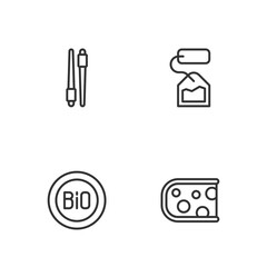 Set line Cheese, Banner for bio, Food chopsticks and Tea bag icon. Vector