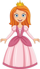 Fototapeta na wymiar Cartoon happy princess in pink dress