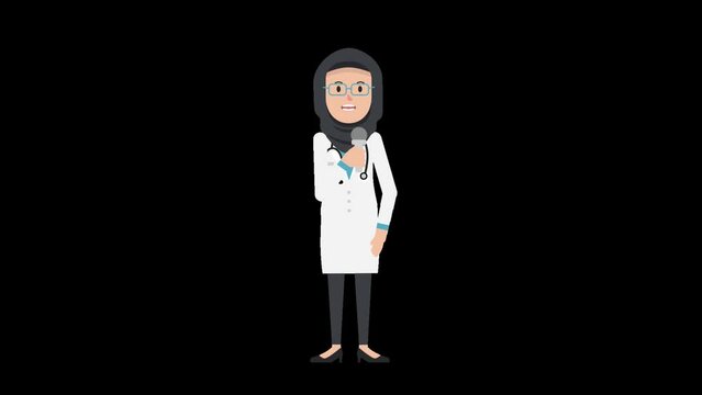 Arab Female Doctor Is Talking On The Microphone Like She Is On Stage Or In Front Of A Group Of People Doing Public Speaking