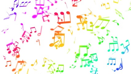 躍動感のある音譜が描かれた虹色の水彩風イラスト