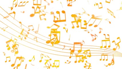 躍動感のある音譜が描かれたオレンジ色の水彩風イラスト