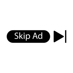 Skip ad button icon. skip advertisement web isolated on the white background
