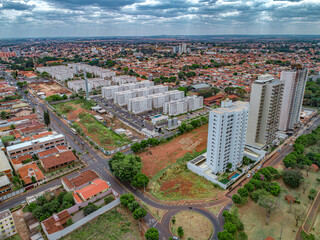Uberaba, Minas Gerais Brazil, August 24, 2022: aerial view of Parque das Acacias, a water reservoir that solved the floods in the city
