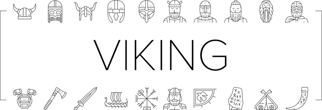 viking medieval norse helmet icons set vector