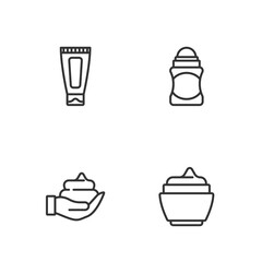 Set line Cream or lotion cosmetic tube, Shaving foam hand, and Deodorant roll icon. Vector