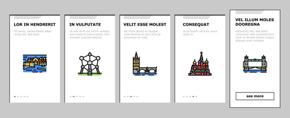 Europe Monument Construction onboarding icons set vector - obrazy, fototapety, plakaty