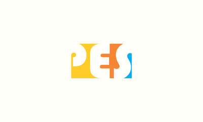 vector graphic logo design, P E S monogram logo, negative space logo, colorful style