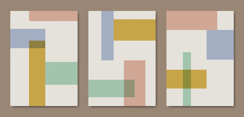 Set of Abstract Aesthetic mid century modern shape Contemporary boho poster cover template. Minimal and natural Geometric Illustrations for art print, postcard, wallpaper, wall art.