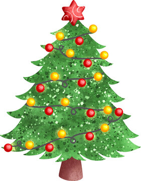 Chrismas Tree And Ornaments Illustration