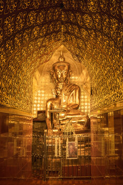 golden buddha statue at Shin Pin Shwe Sut Thwar pagoda Myingyan Manadalay Myanmar
