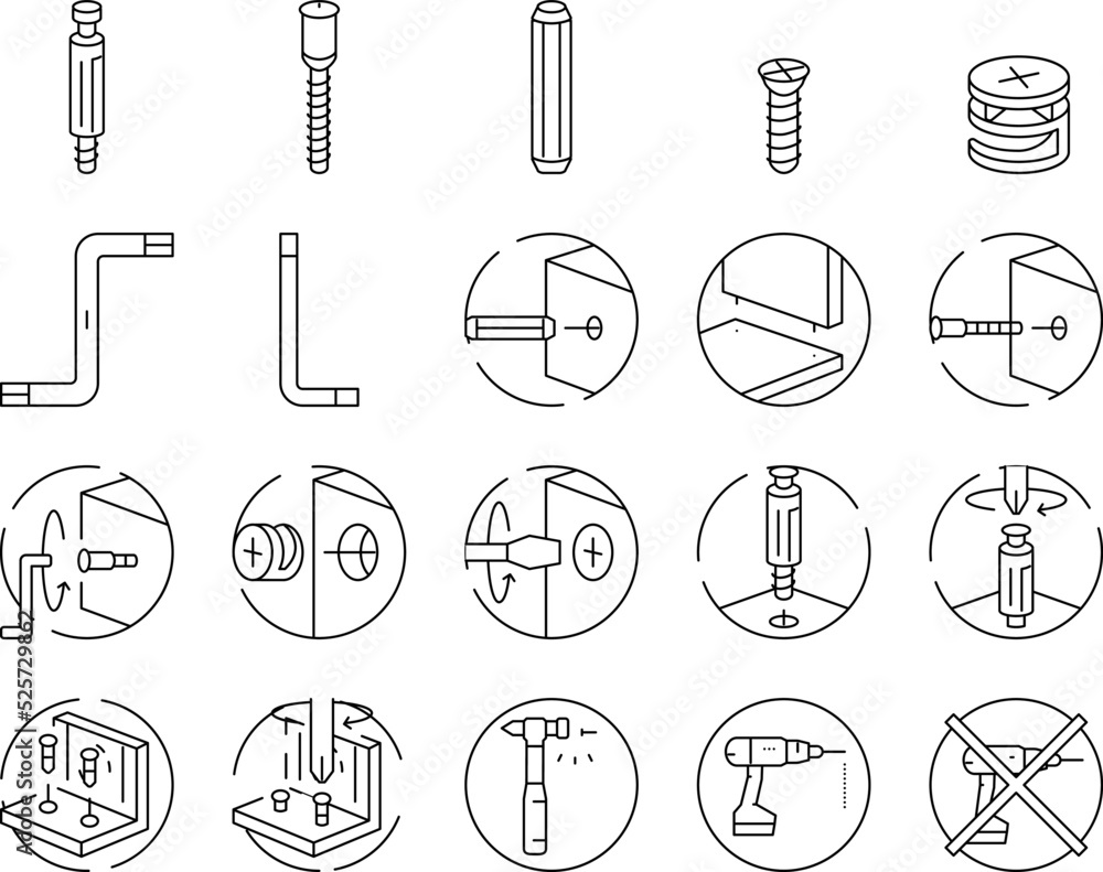 Poster assembly furniture instruction icons set vector