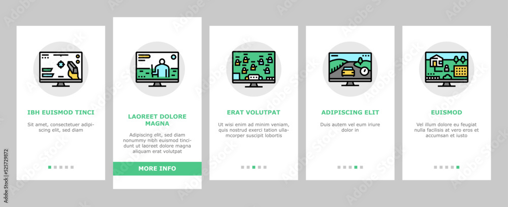 Poster video game electronic and device onboarding icons set vector