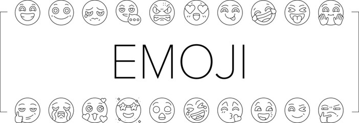 Emoji Emotional Funny Smile Face Icons Set Vector - obrazy, fototapety, plakaty
