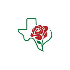 Texas map and Rose Flower Logo design. Vector Illustration.