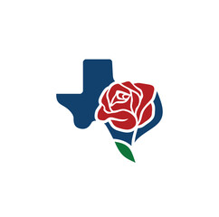 Texas map and Rose Flower Logo design. Vector Illustration.