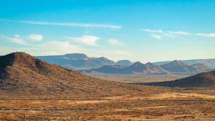 Sonoran Desert mountains and dirt fields in Phoenix Arizona on an autumn October day