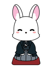 着物を着た正座をしているうさぎのベクターイラスト