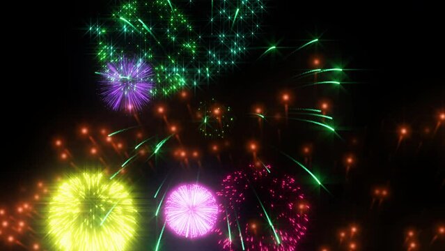 Colorful fire works particle effect animation