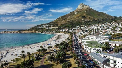 Naklejka premium Aerial view of the city of Cape Town and Lion's head mountain in South Africa