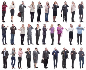 Obraz premium group of people holding phone in hand isolated