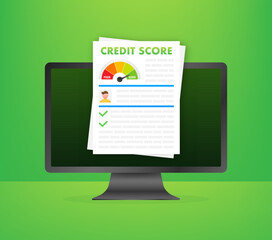 Credit score document. Paper sheet chart of personal credit score information. Vector stock illustration