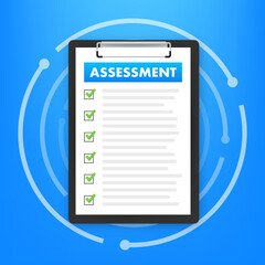 Clipboard checklist with assessment. Assessment of users experience of services. Vector stock illustration.
