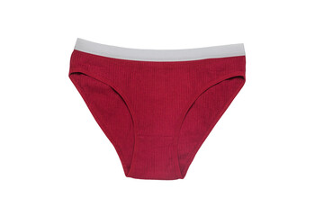 Dark red women's panties isolated on a white background. Minimal concept of women's underwear.