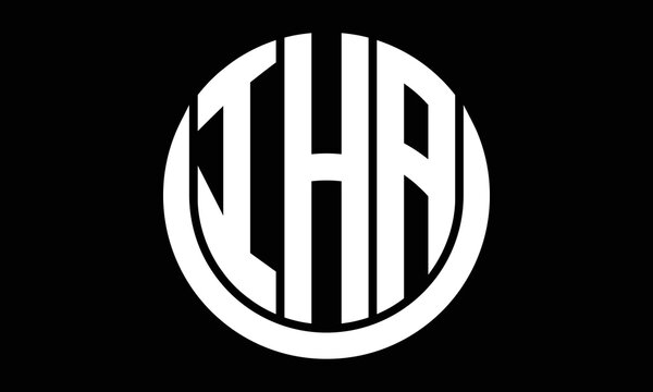 IHA three letter circle logo design vector template.  monogram symbol on black & white.