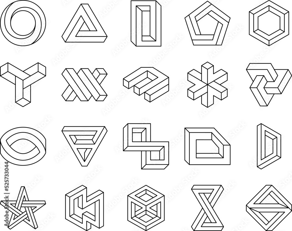 Poster impossible geometric shape icons set vector
