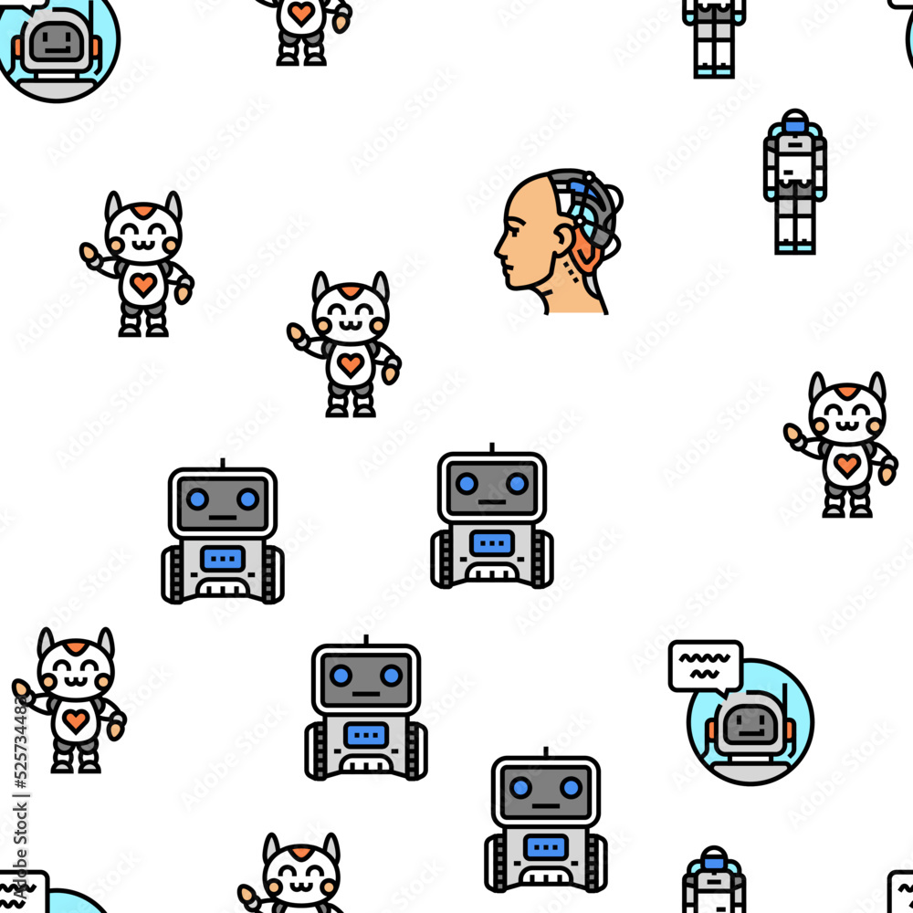 Poster robot development and industry vector seamless pattern