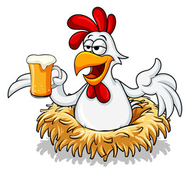 Cartoon rooster holding beer glass © blueringmedia
