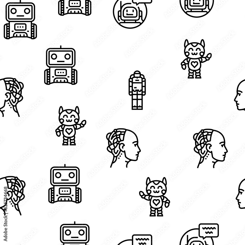 Poster robot development and industry vector seamless pattern
