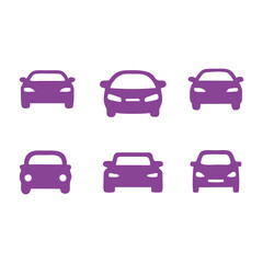 Set icon of car. Silhouette of cute cartoon toy car in purple. Illustration, miniature, imitation, logo of car. Editable vehicles vector.