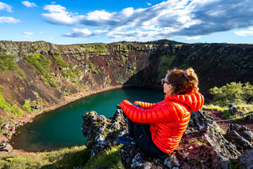 Woman observing Crater landscape