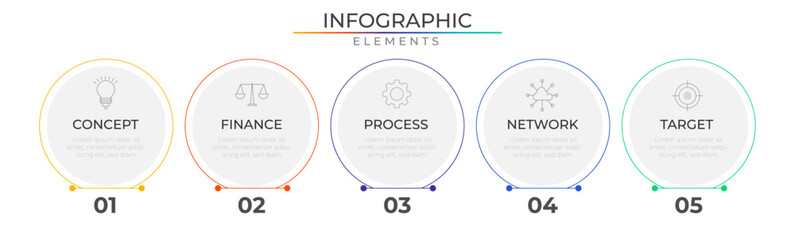 Circular annual infographic elements concept design vector with icons. Business workflow network project template for presentation and report.