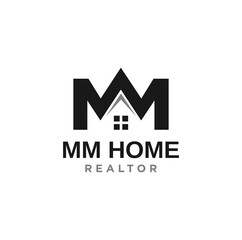 Letter M and home symbol. Crown logo design. Vector Illustration.