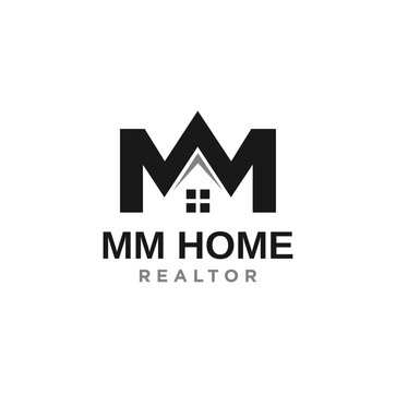 Letter M and home symbol. Crown logo design. Vector Illustration.