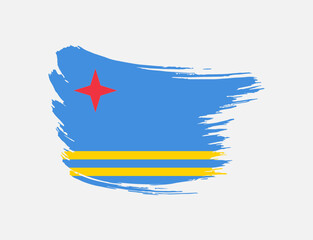 Stain brush painted stroke flag of Aruba on isolated background