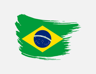 Stain brush painted stroke flag of Brazil on isolated background