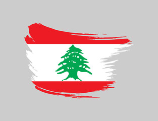Stain brush painted stroke flag of Lebanon on isolated background