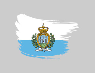 Stain brush painted stroke flag of San Marino on isolated background