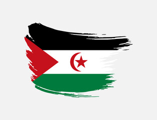 Stain brush painted stroke flag of Western Sahara on isolated background