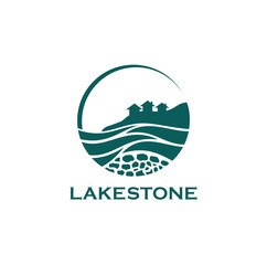 Lake Stone icon. Circle and water symbol. Logo design. Vector Illustration.