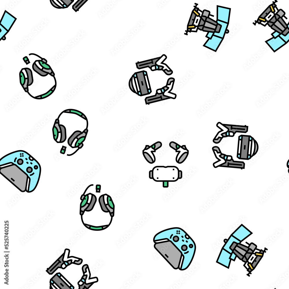 Poster video game electronic and device vector seamless pattern